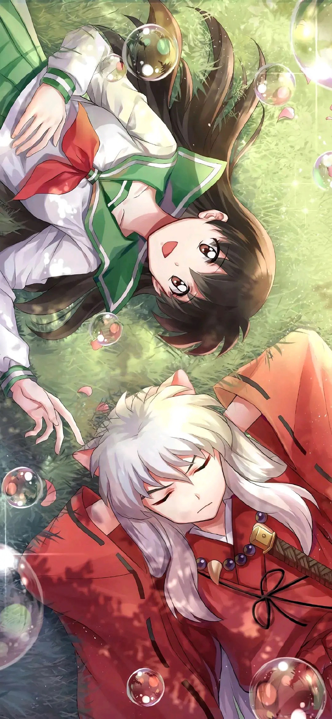 [2436×1125]日漫 犬夜叉 阿离 草地 泡泡 苹果手机动漫壁纸图片