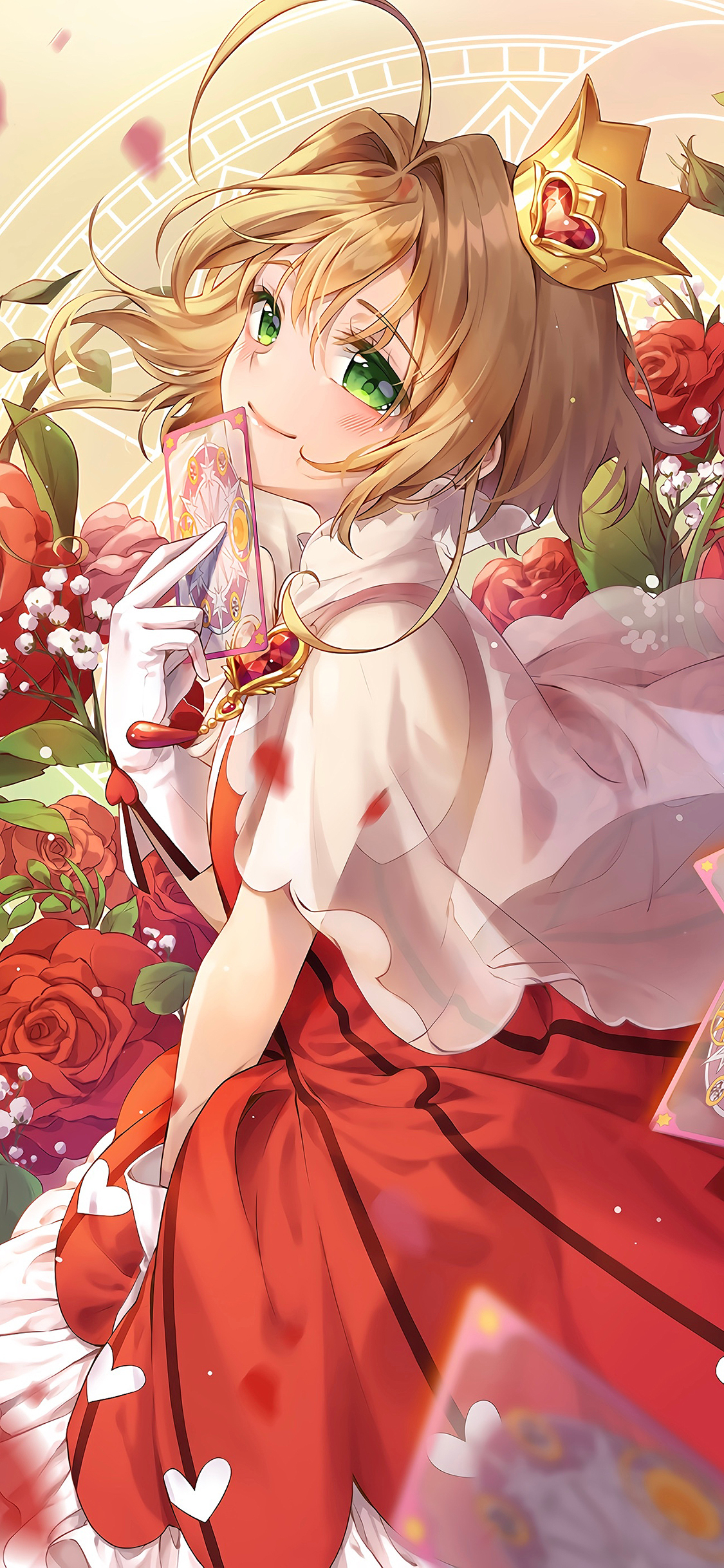 [2436×1125]日漫 百变小樱 魔法库洛牌 玫瑰 苹果手机动漫壁纸图片