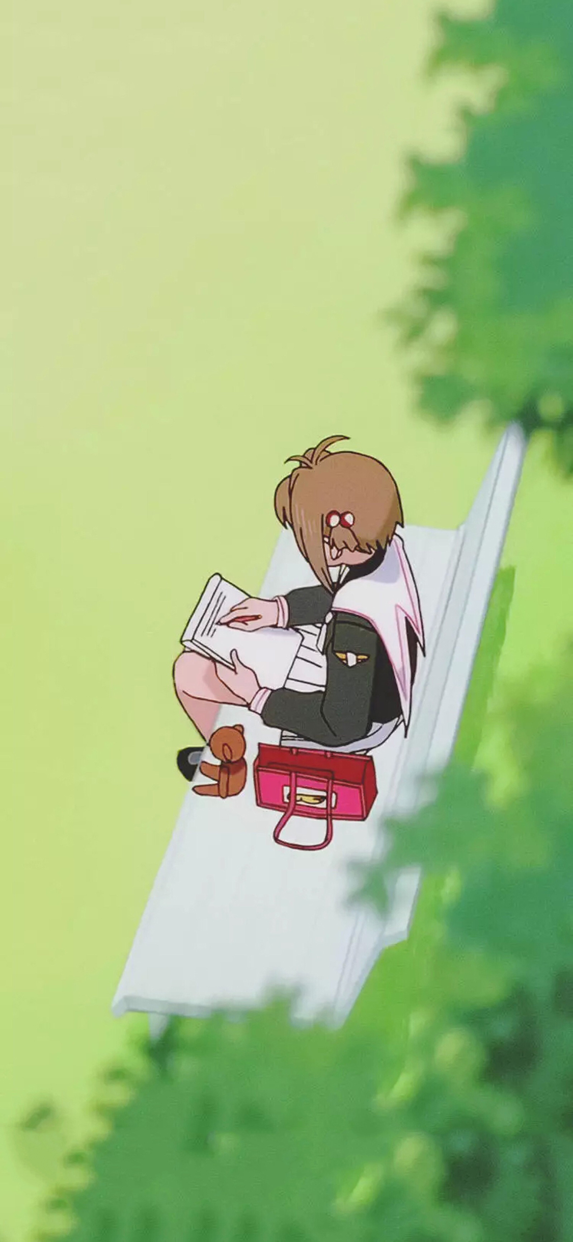 [2436×1125]日漫 百变小樱魔术卡 看书 苹果手机动漫壁纸图片