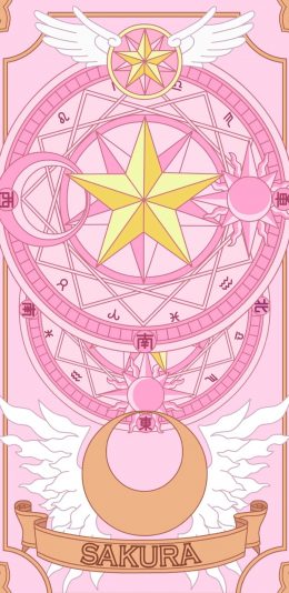 [2436x1125]日漫 百变小樱魔术卡 粉色 苹果手机动漫壁纸图片