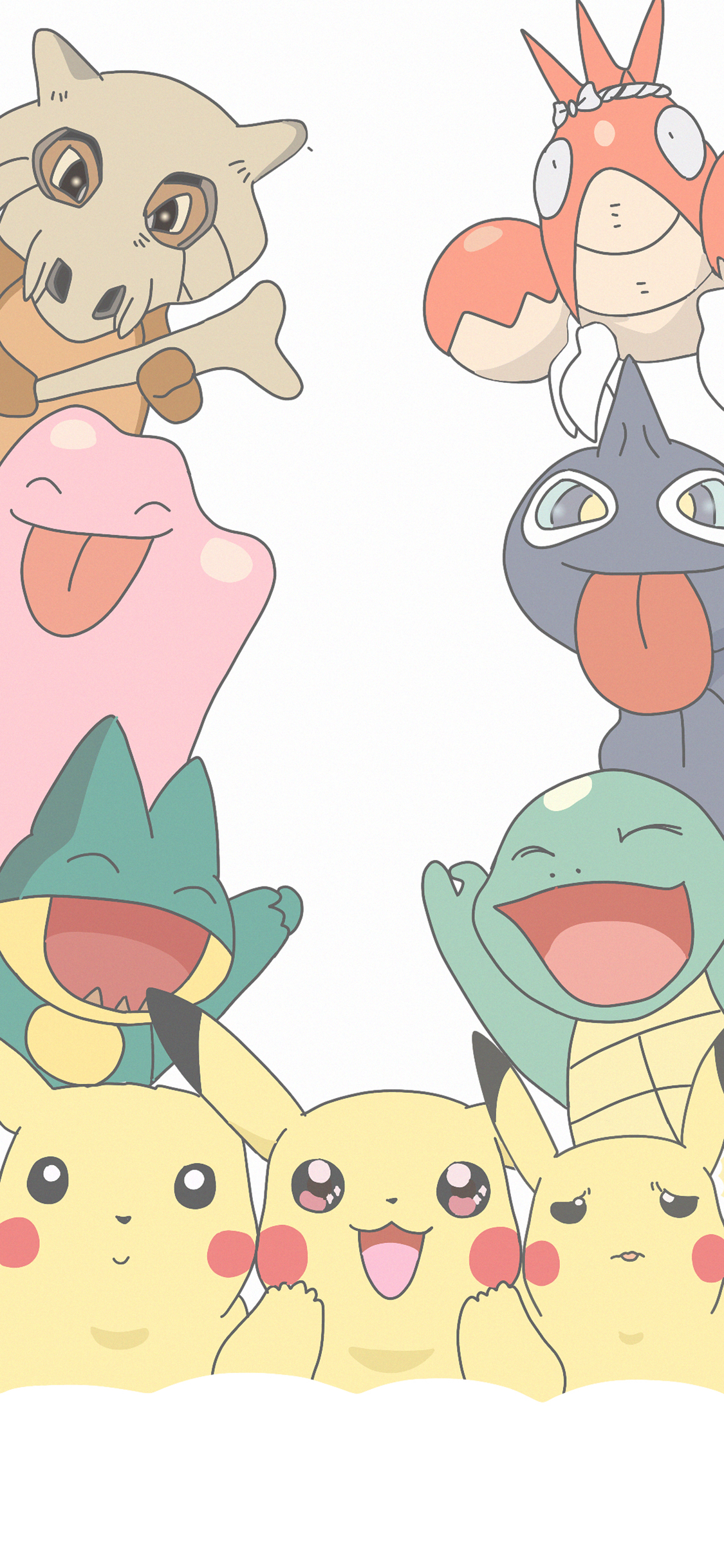 [2436×1125]日漫 精灵宝可梦 皮卡丘 杰尼龟（取自微博：寄喜饼给你喔） 苹果手机动漫壁纸图片