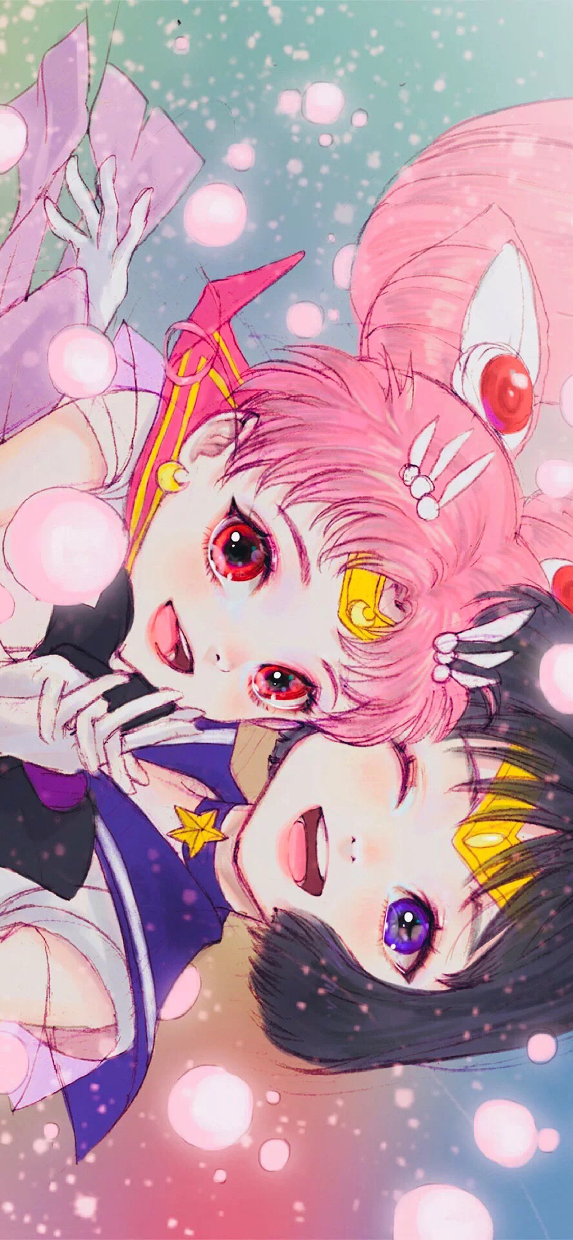 [2436×1125]日漫 美少女战士 小小兔 粉色 苹果手机动漫壁纸图片