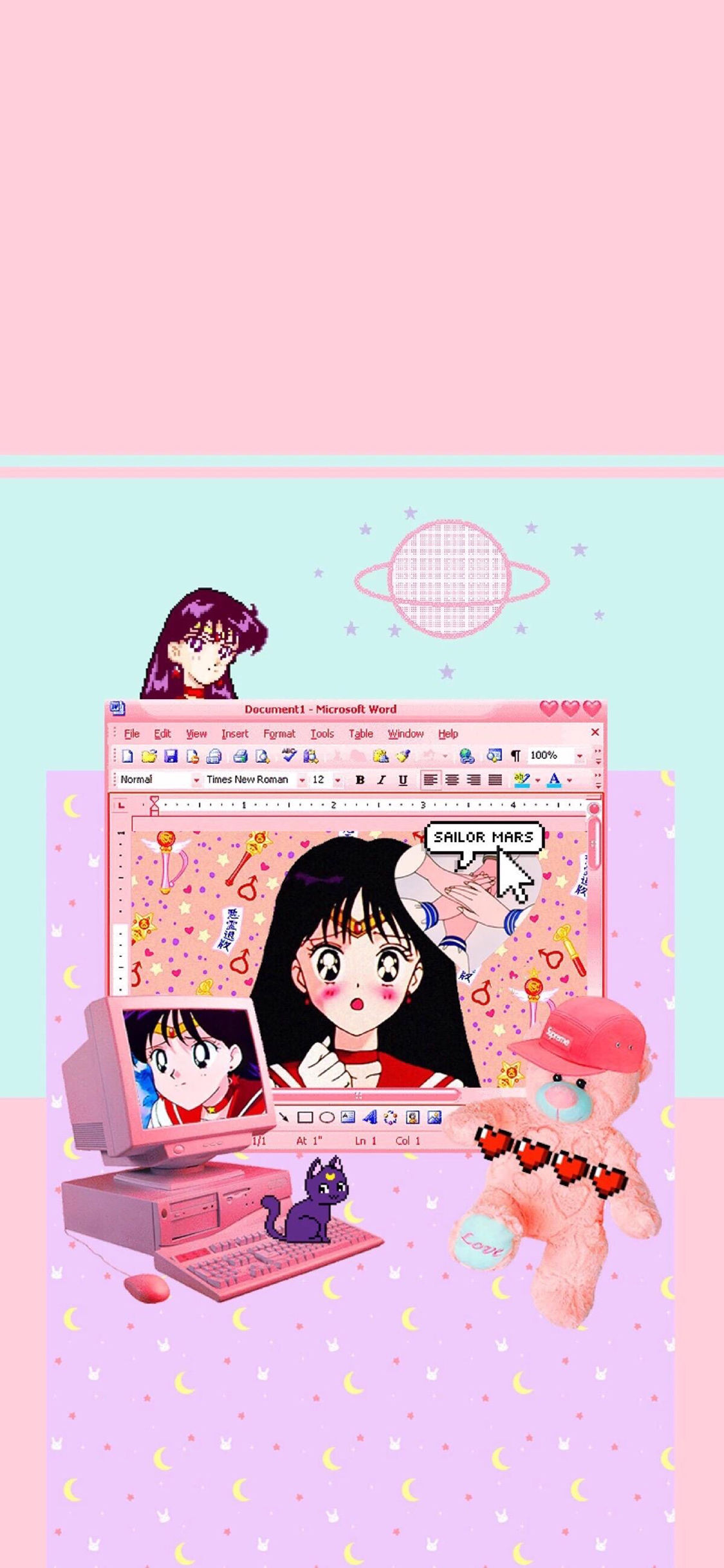 [2436×1125]日漫 美少女战士 小熊 少女心 苹果手机动漫壁纸图片