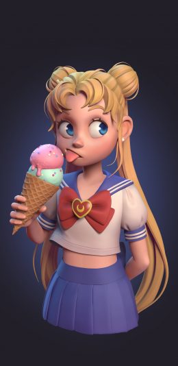 [2436x1125]日漫 美少女战士 水冰月 冰淇淋 苹果手机动漫壁纸图片