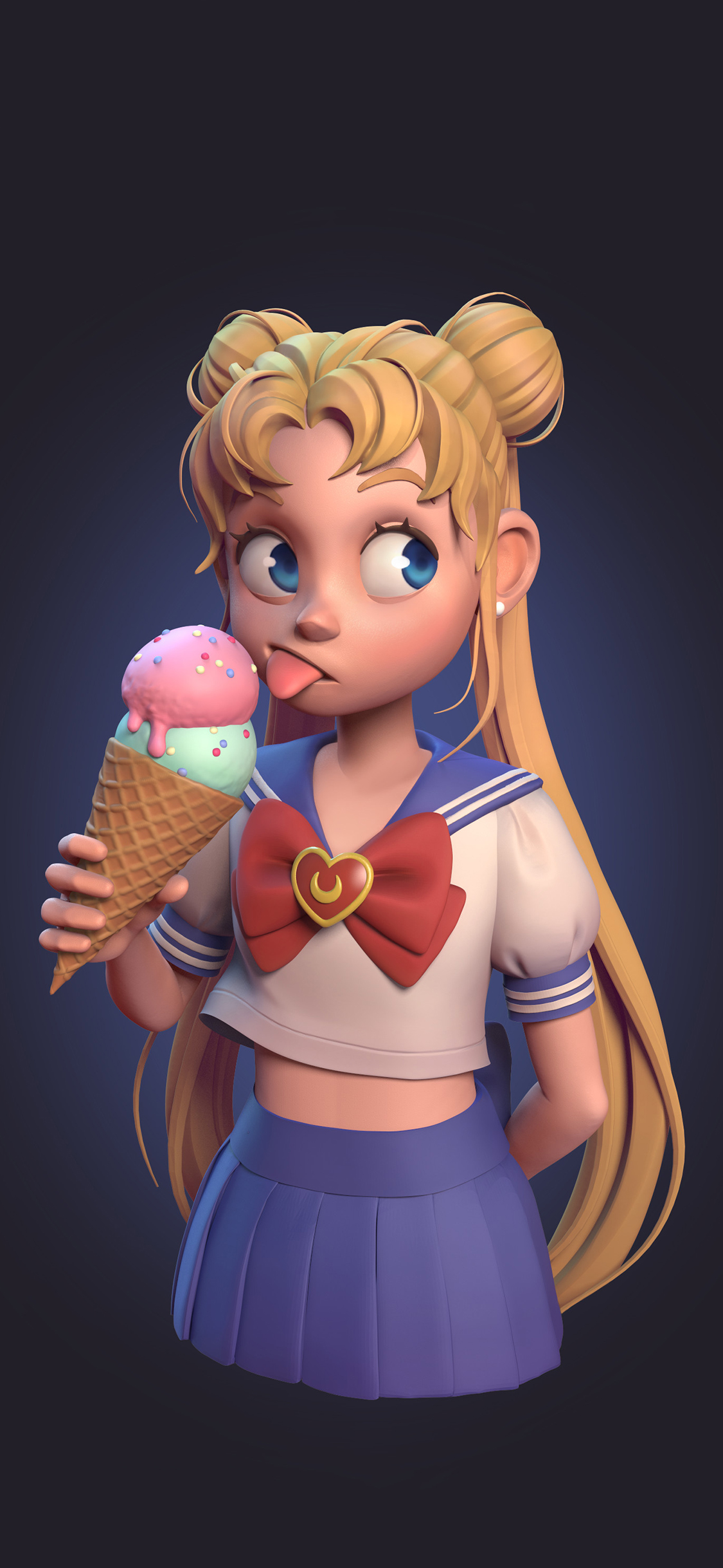 [2436×1125]日漫 美少女战士 水冰月 冰淇淋 苹果手机动漫壁纸图片