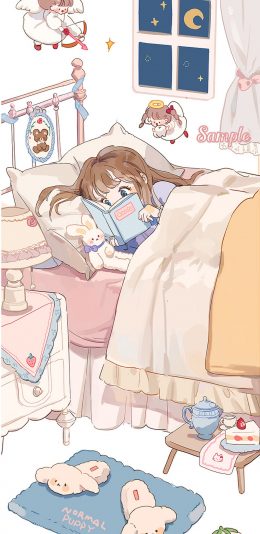 [2436x1125]日漫 萝莉 二次元 看书 苹果手机动漫壁纸图片