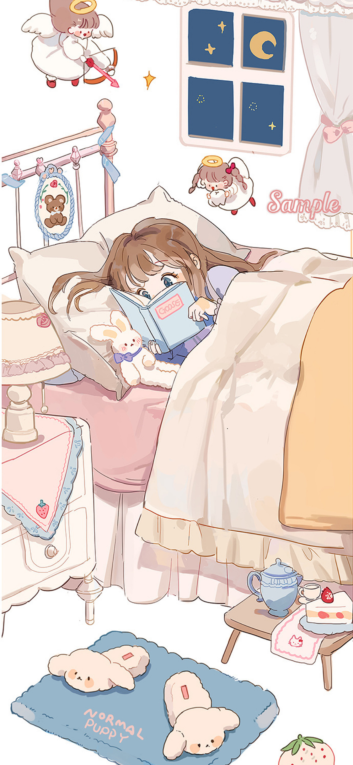 [2436×1125]日漫 萝莉 二次元 看书 苹果手机动漫壁纸图片