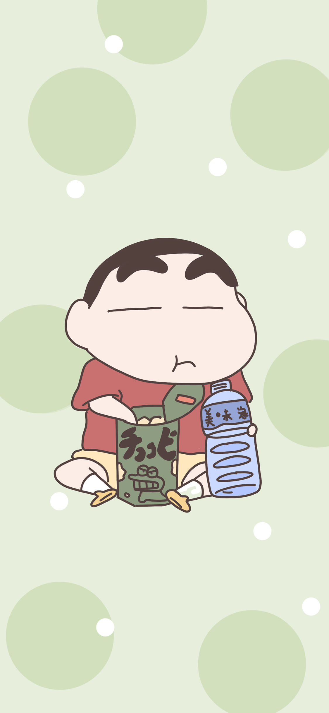 [2436×1125]日漫 蜡笔小新 卡通 吃食 苹果手机动漫壁纸图片