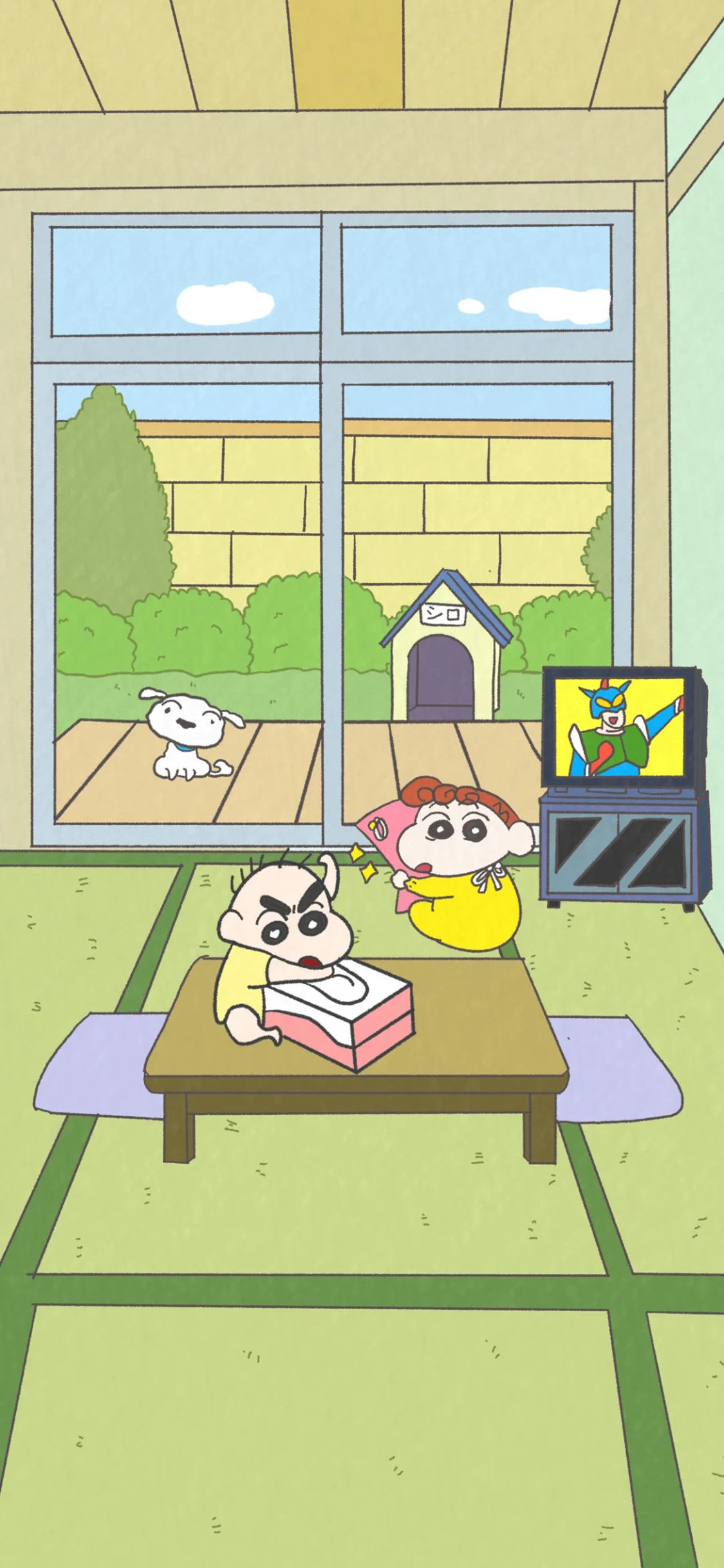 [2436×1125]日漫 蜡笔小新 小葵 小白 苹果手机动漫壁纸图片