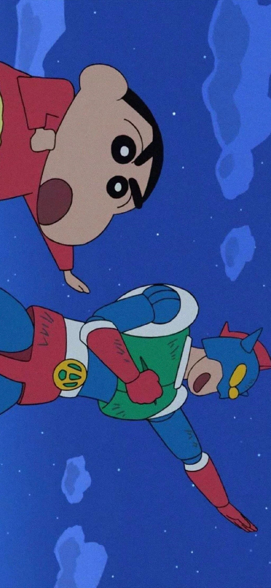 [2436×1125]日漫 蜡笔小新 新之助 咸蛋超人 苹果手机动漫壁纸图片