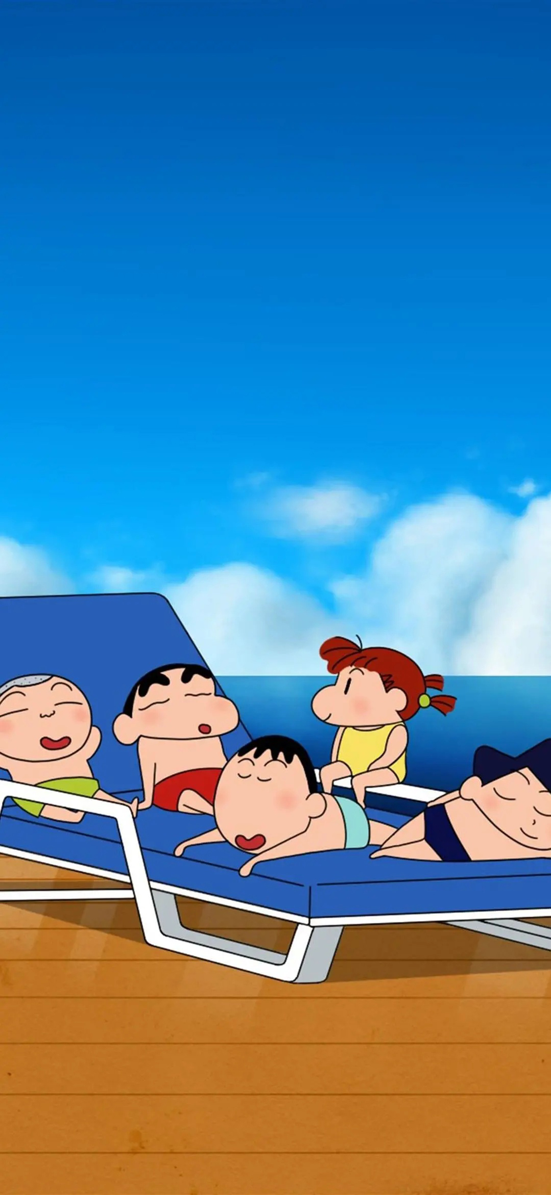 [2436×1125]日漫 蜡笔小新 新之助 度假 苹果手机动漫壁纸图片