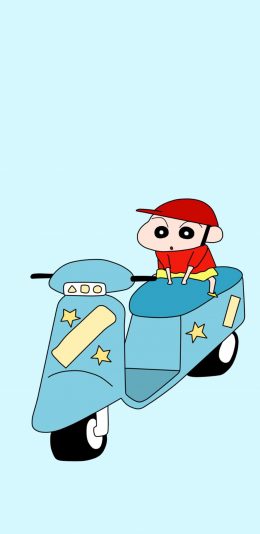 [2436x1125]日漫 蜡笔小新 新之助 摩托车 苹果手机动漫壁纸图片