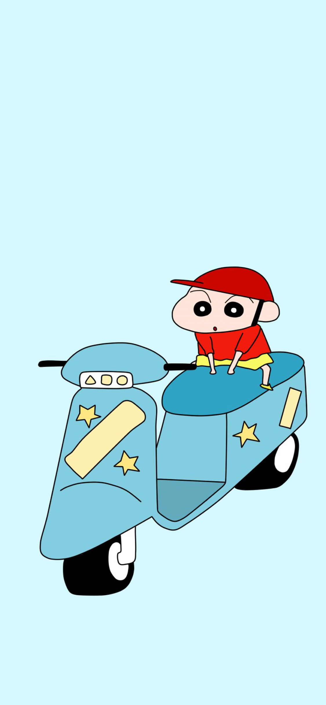 [2436×1125]日漫 蜡笔小新 新之助 摩托车 苹果手机动漫壁纸图片