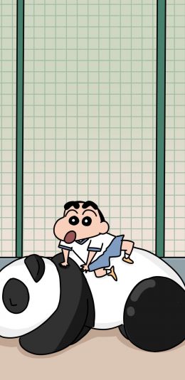 [2436x1125]日漫 蜡笔小新 新之助 熊猫 苹果手机动漫壁纸图片