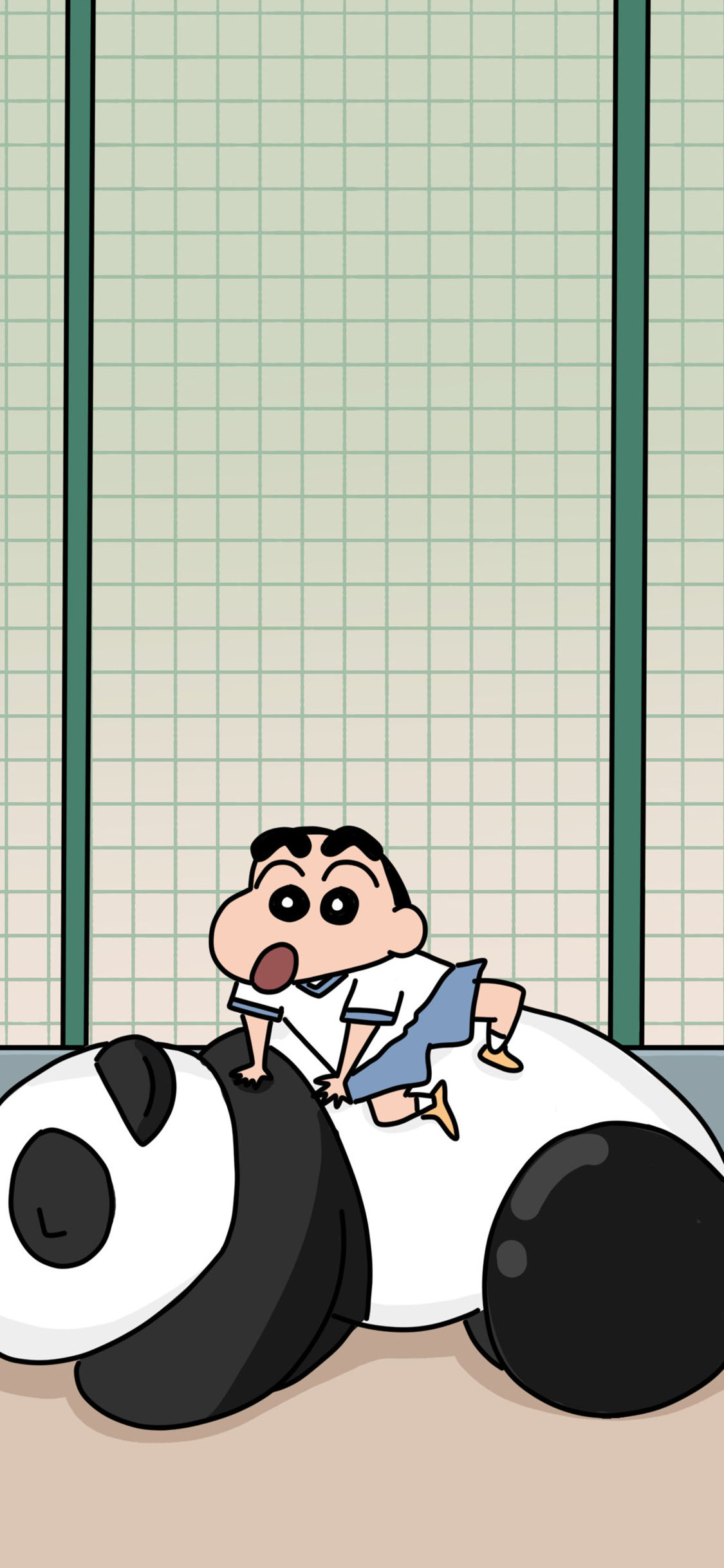 [2436×1125]日漫 蜡笔小新 新之助 熊猫 苹果手机动漫壁纸图片