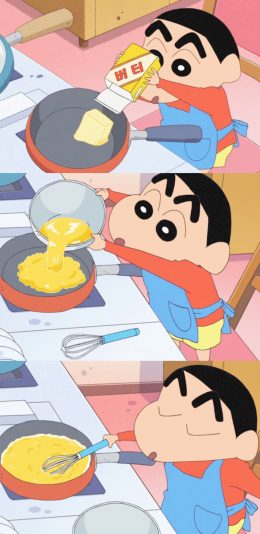 [2436x1125]日漫 蜡笔小新 烹饪 搞笑 苹果手机动漫壁纸图片