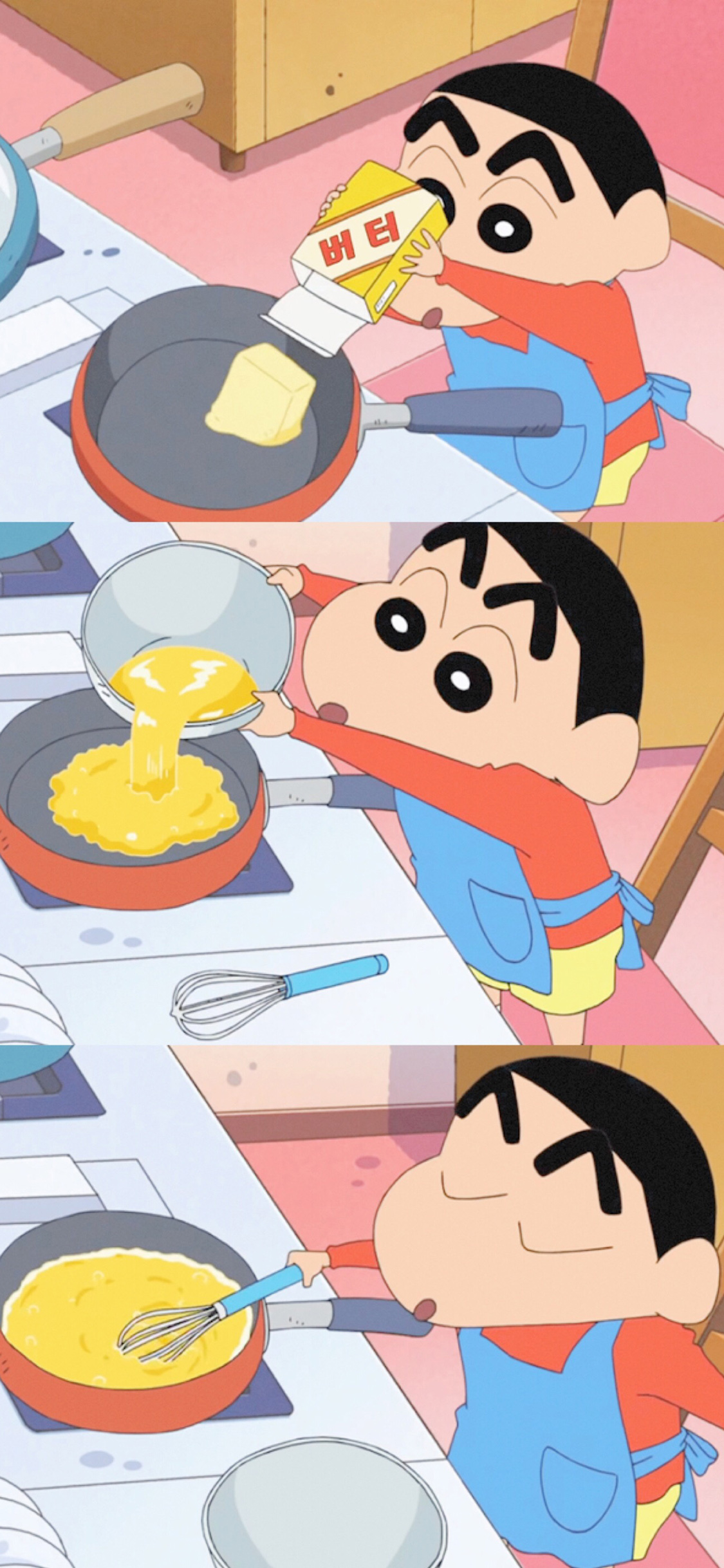 [2436×1125]日漫 蜡笔小新 烹饪 搞笑 苹果手机动漫壁纸图片