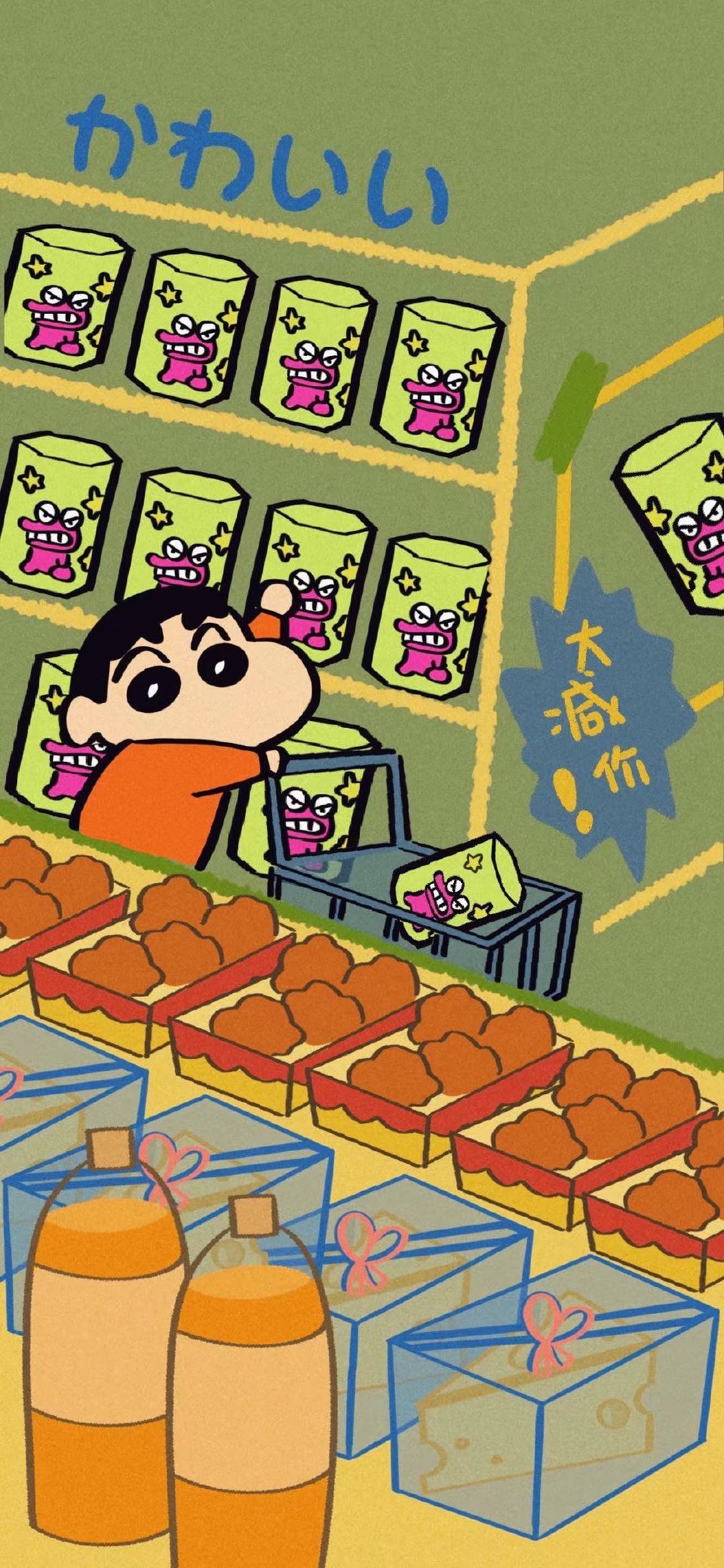 [2436×1125]日漫 蜡笔小新 超市 饼干 苹果手机动漫壁纸图片