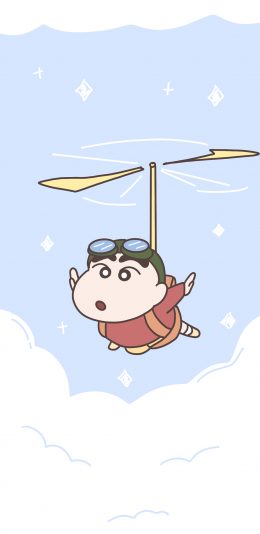 [2436x1125]日漫 蜡笔小新螺旋桨 起飞 苹果手机动漫壁纸图片