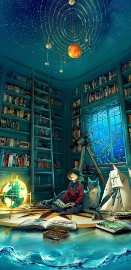 [2436x1125]日漫场景 二次元少女 狼 苹果手机动漫壁纸图片