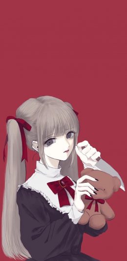 [2436x1125]日系 动漫 少女 小熊 苹果手机动漫壁纸图片