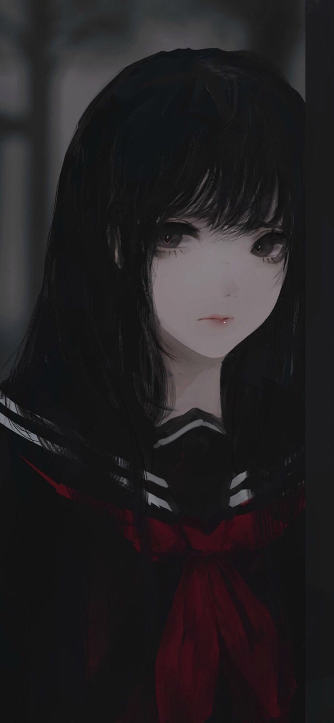 [2436×1125]日系 动漫 少女 黑暗 苹果手机动漫壁纸图片