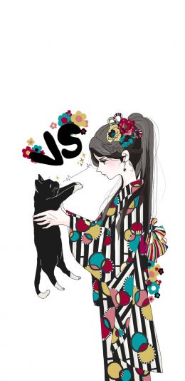 [2436x1125]日系 动漫 少女 黑猫 VS 苹果手机动漫壁纸图片