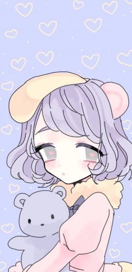 [2436x1125]日系 动漫 萝莉 熊娃娃 苹果手机动漫壁纸图片