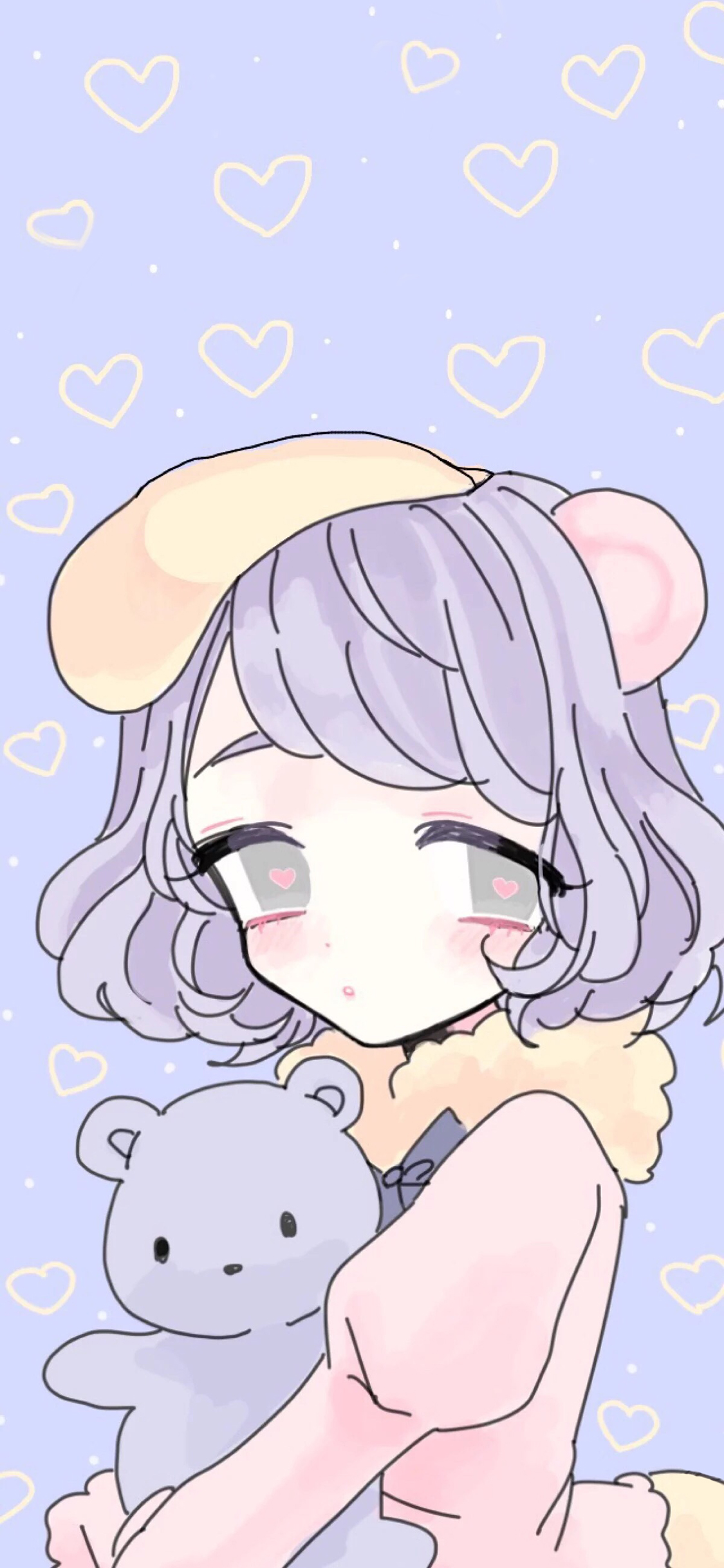 [2436×1125]日系 动漫 萝莉 熊娃娃 苹果手机动漫壁纸图片