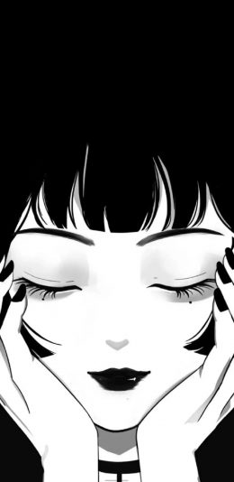 [2436x1125]日系 动漫少女 公主切 黑白 苹果手机动漫壁纸图片