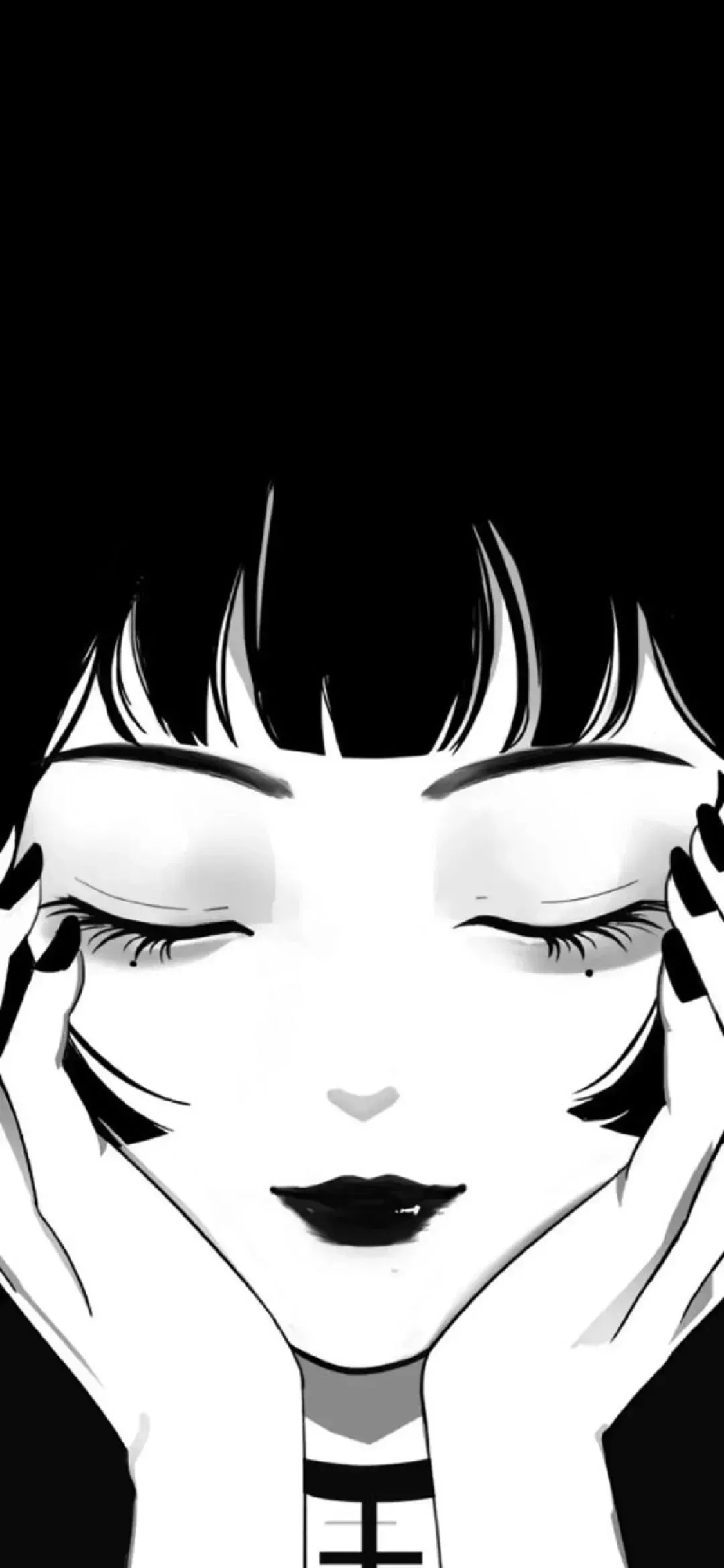 [2436×1125]日系 动漫少女 公主切 黑白 苹果手机动漫壁纸图片