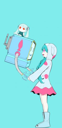 [2436x1125]日系 动漫少女 初音未来 机器人 苹果手机动漫壁纸图片