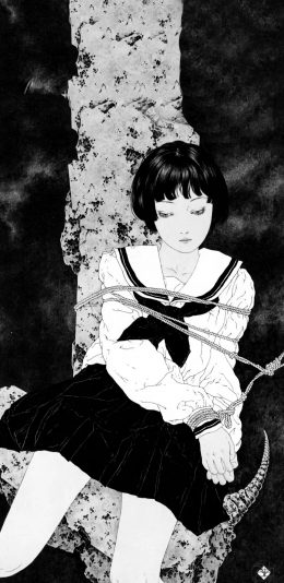 [2436x1125]日系 动漫少女 暗黑 水手服 苹果手机动漫壁纸图片