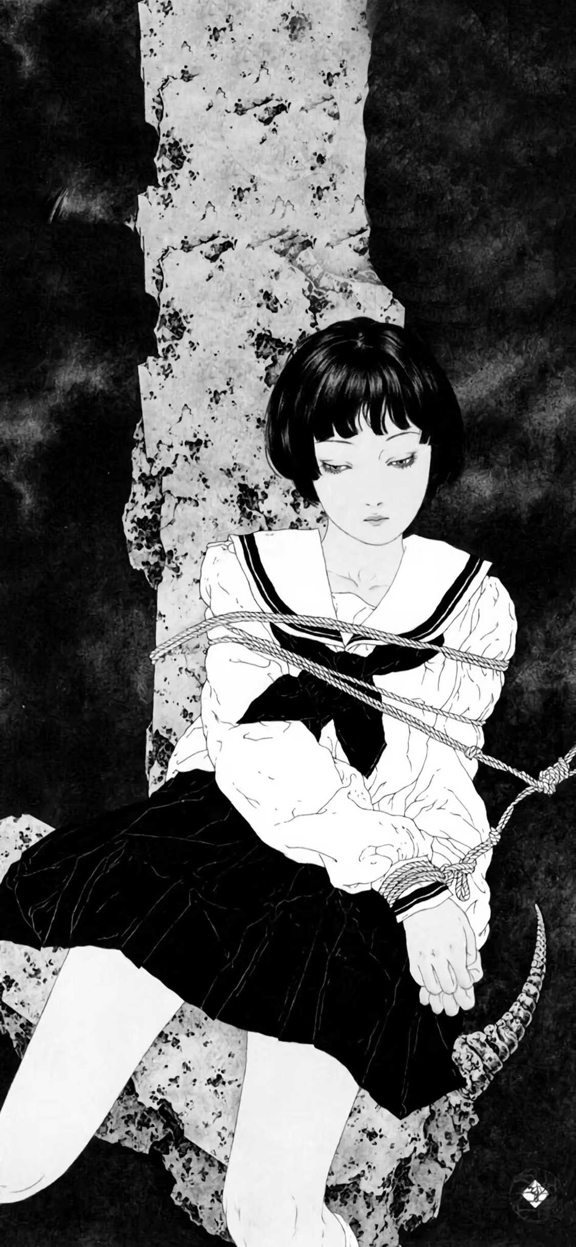 [2436×1125]日系 动漫少女 暗黑 水手服 苹果手机动漫壁纸图片