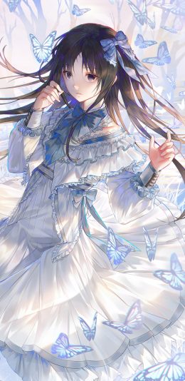 [2436x1125]日系 动漫少女 梦幻 蝴蝶 苹果手机动漫壁纸图片