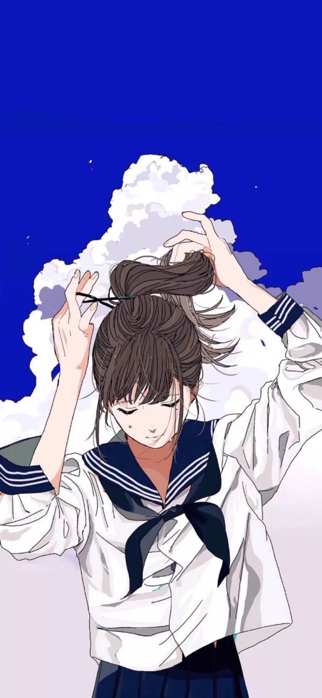 [2436×1125]日系 动漫少女 水手服 二次元 苹果手机动漫壁纸图片