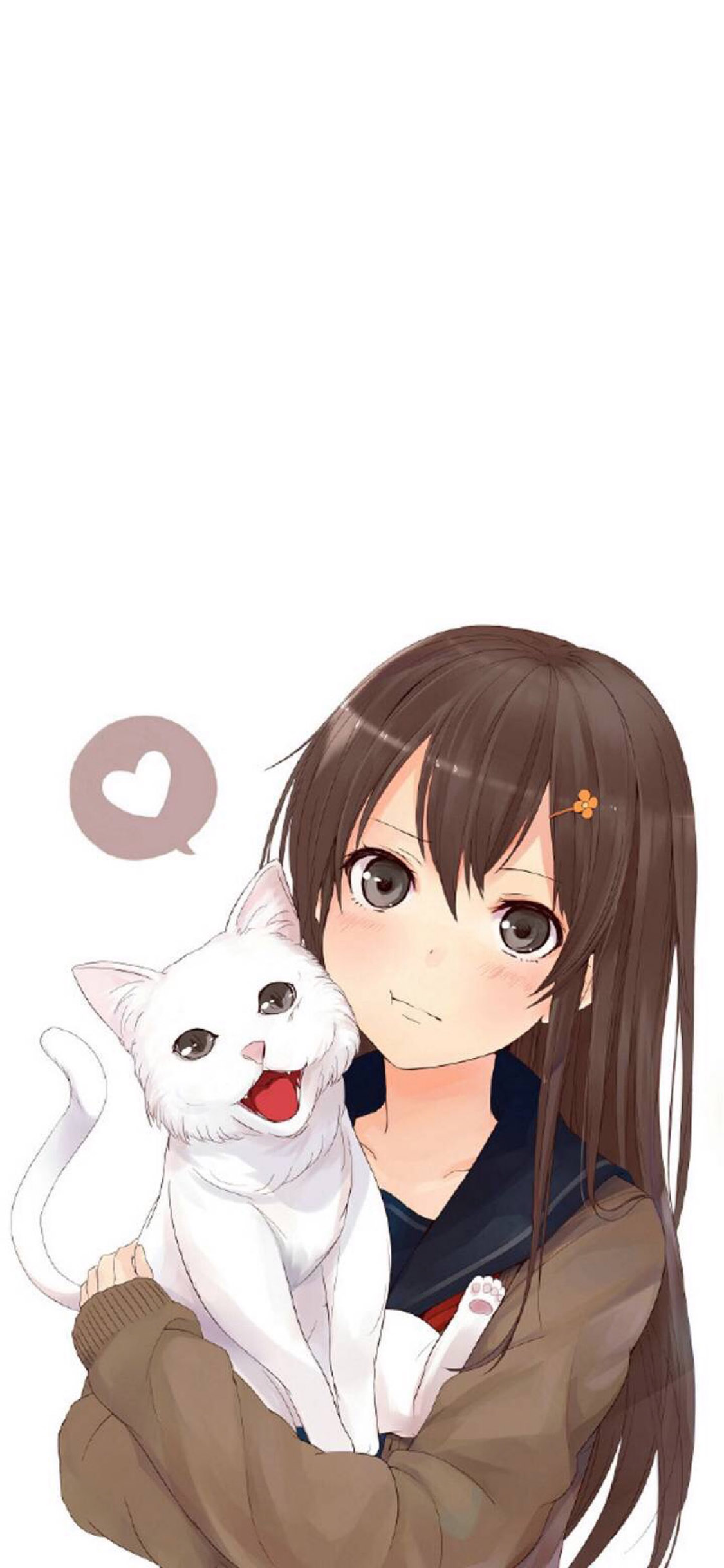 [2436×1125]日系 动漫少女 猫咪 爱心 苹果手机动漫壁纸图片