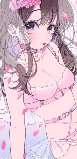 [2436x1125]日系 动漫少女 粉色 性感 苹果手机动漫壁纸图片