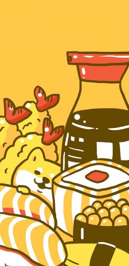 [2436x1125]日系 卡通 柴犬 寿司 苹果手机动漫壁纸图片