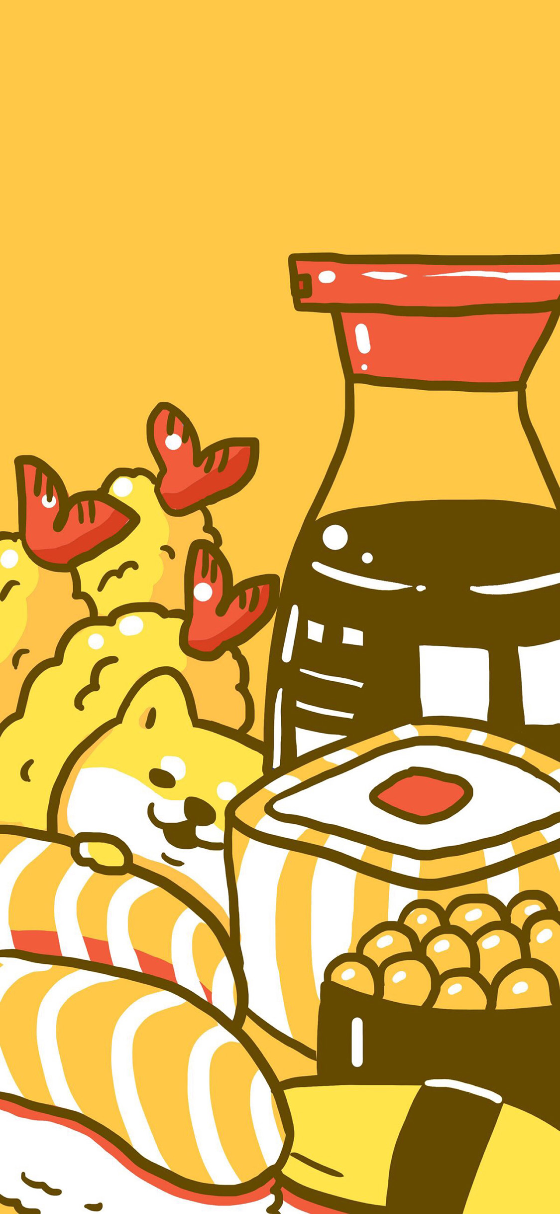 [2436×1125]日系 卡通 柴犬 寿司 苹果手机动漫壁纸图片