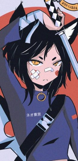 [2436x1125]日系 少女 剑客 东京 苹果手机动漫壁纸图片