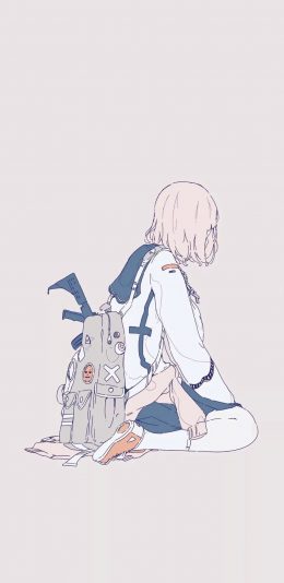 [2436x1125]日系 少女 水手服 枪支 苹果手机动漫壁纸图片