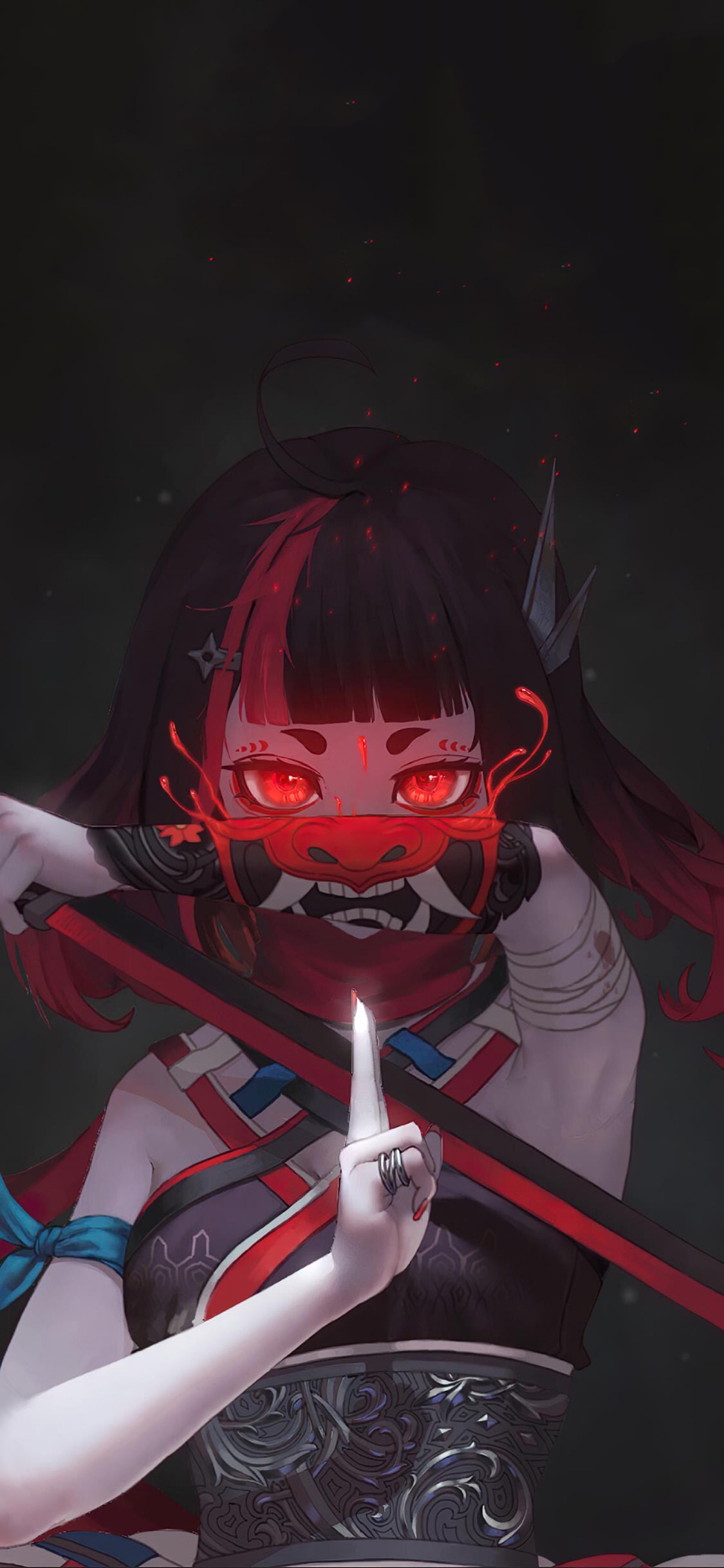 [2436×1125]日系 忍者 般若 二次元 苹果手机动漫壁纸图片