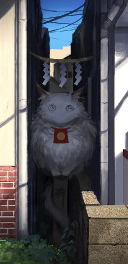 [2436x1125]日系 插画 巷子 大龙猫 苹果手机动漫壁纸图片