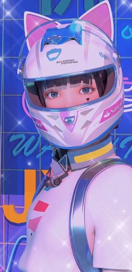 [2436x1125]日系 机车少女 炫酷 头盔 苹果手机动漫壁纸图片
