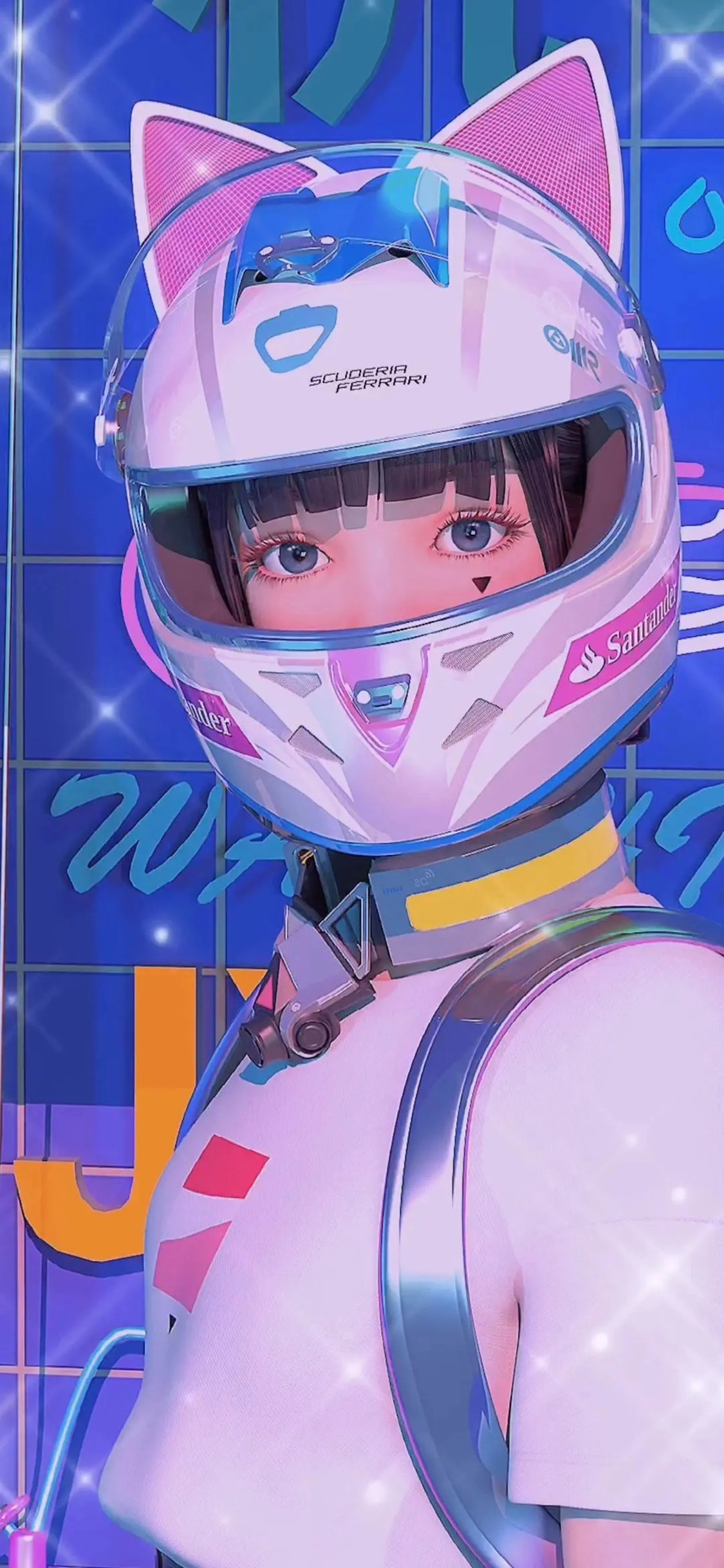 [2436×1125]日系 机车少女 炫酷 头盔 苹果手机动漫壁纸图片