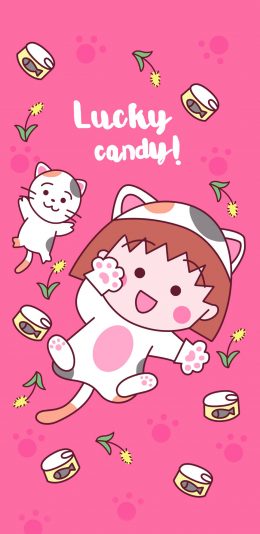 [2436x1125]日系 樱桃小丸子 lucky candy 苹果手机动漫壁纸图片