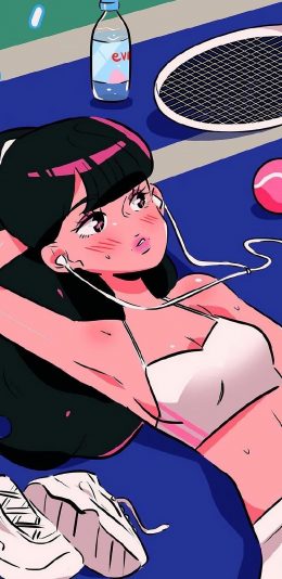 [2436x1125]日系 网球少年 运动 听歌 苹果手机动漫壁纸图片