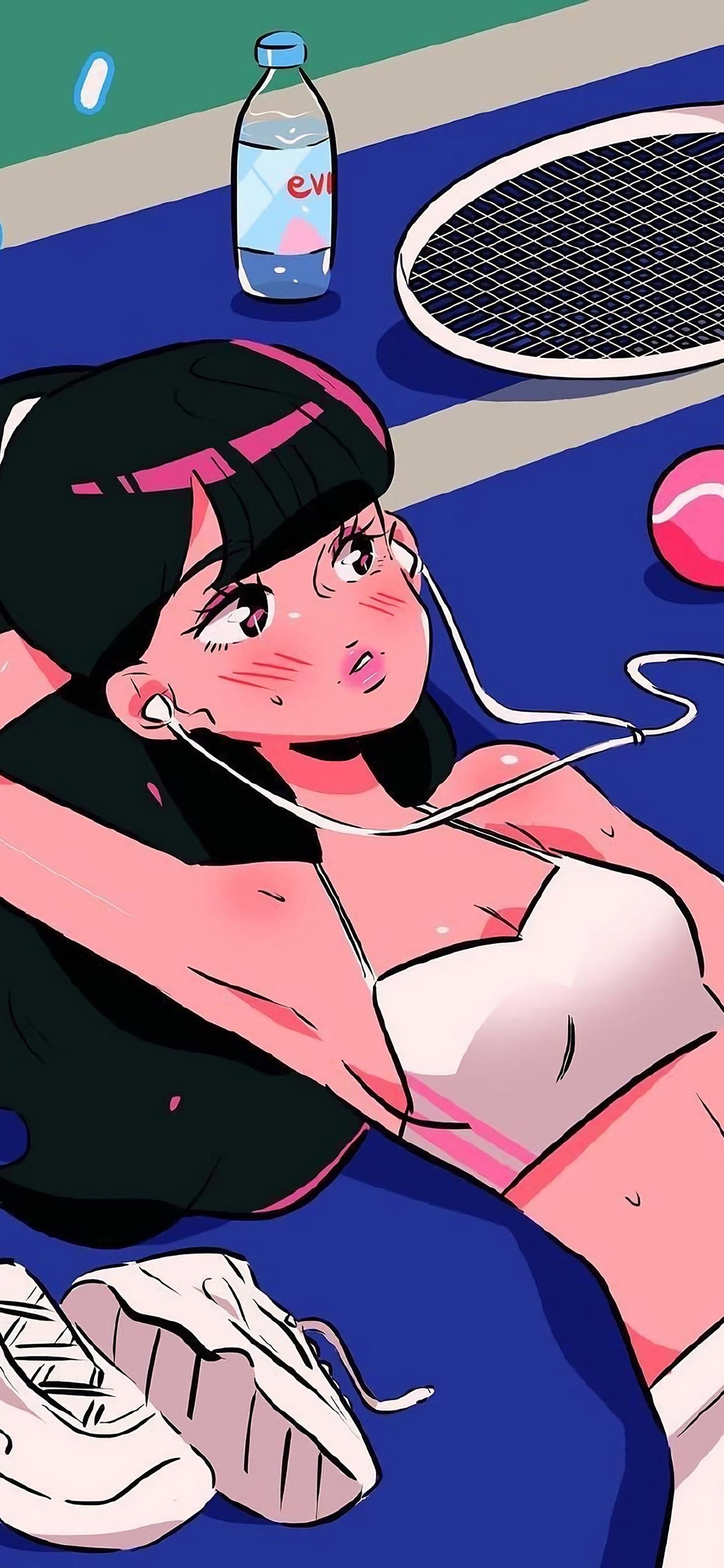 [2436×1125]日系 网球少年 运动 听歌 苹果手机动漫壁纸图片