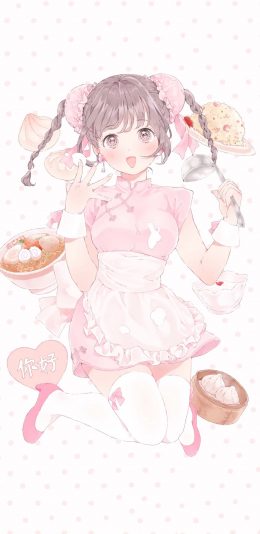 [2436x1125]日系 萝莉 粉色 你好 苹果手机动漫壁纸图片